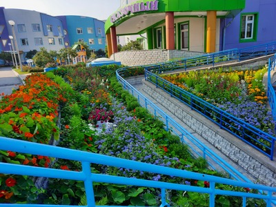 Клумбы вдоль пандусов